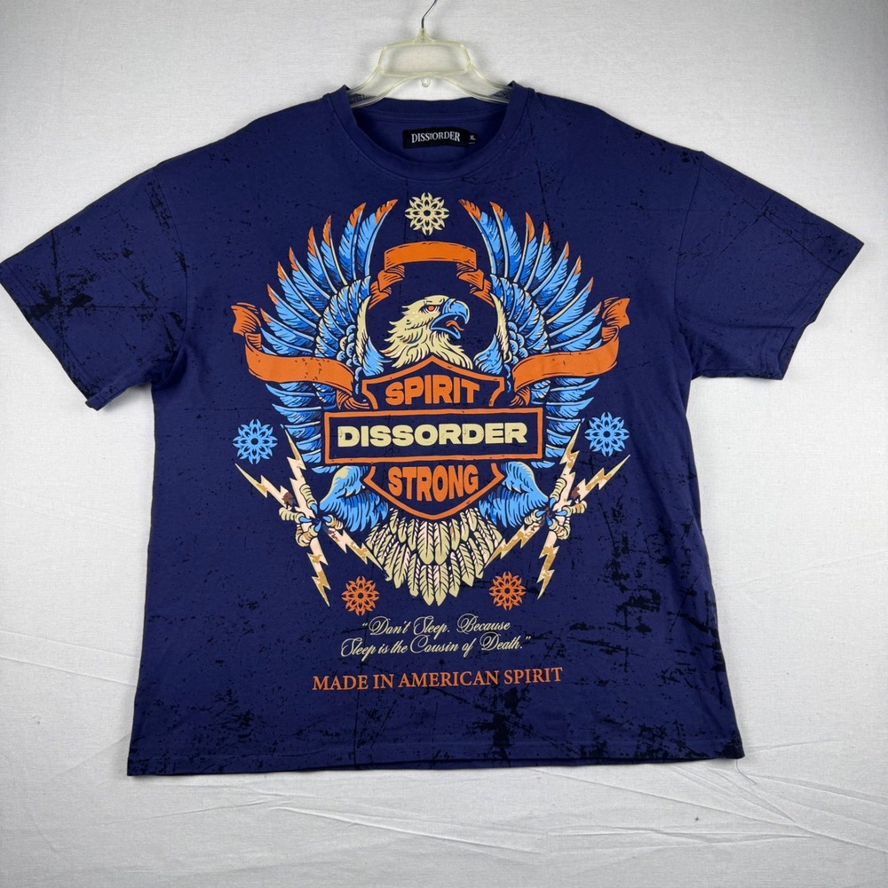 Dissorder Spirit Strong Eagle Graphic T-Shirt Navy Blue Mens XL Streetwear